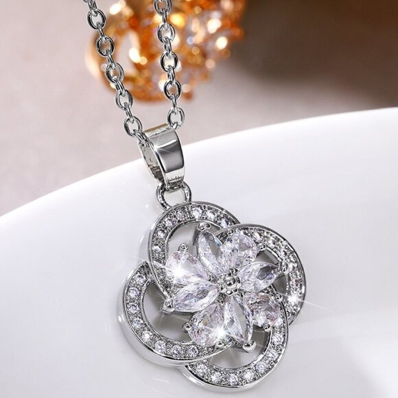 💞Flower Hollow Romantic 925 Silver Plated Pendant Necklace for Women, MARR9014 - Picture 4 of 5